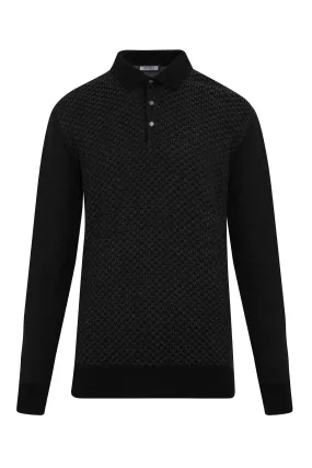 Regular Fit Cotton Blend Black - Gray Polo Sweater