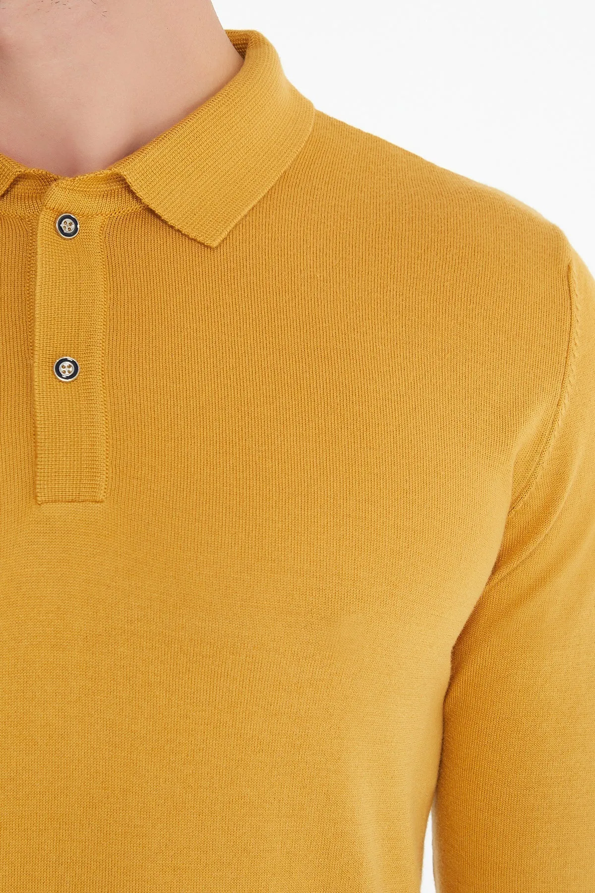 Regular Fit Cotton Blend Mustard Polo Sweater