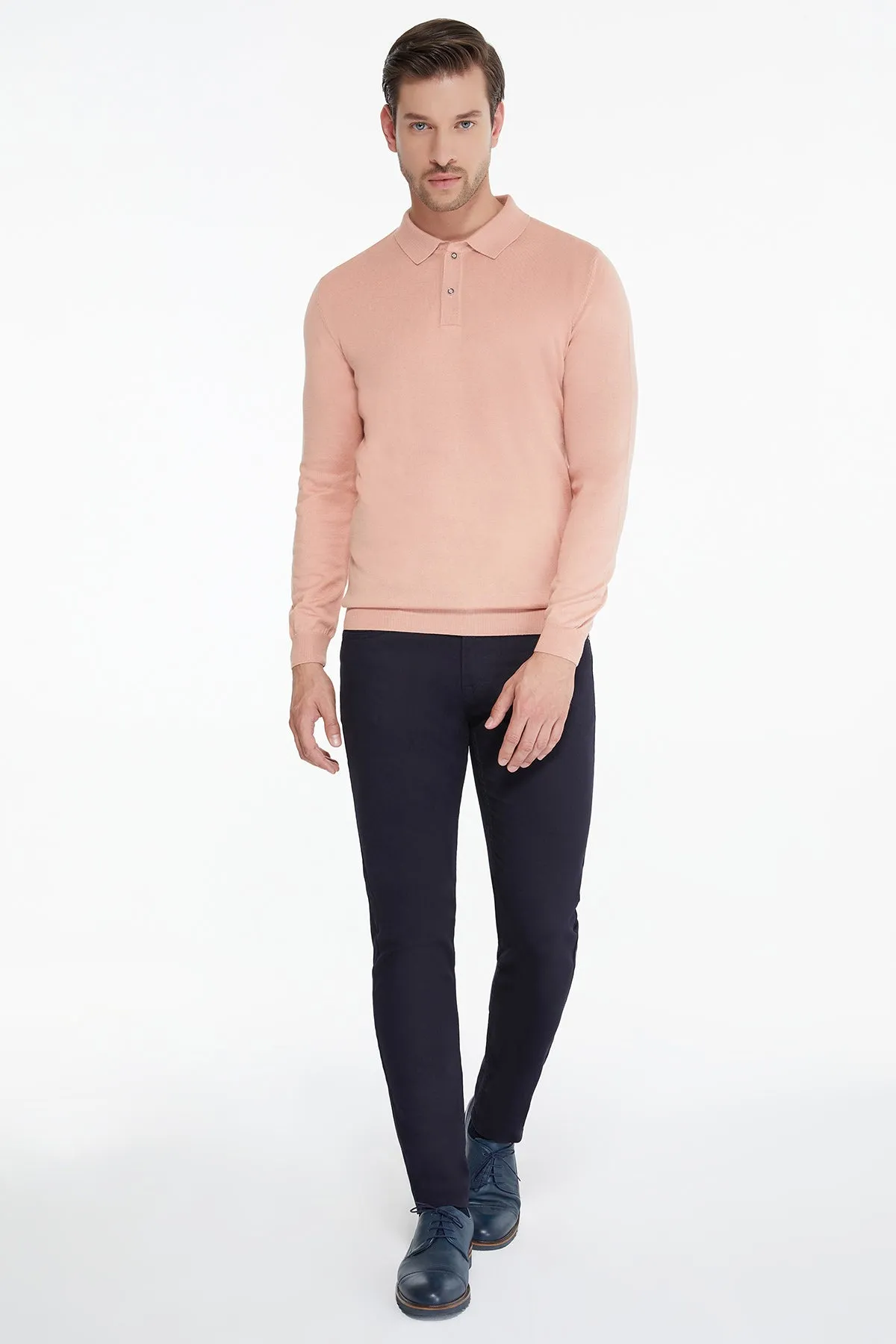 Regular Fit Cotton Blend Salmon Polo Sweater