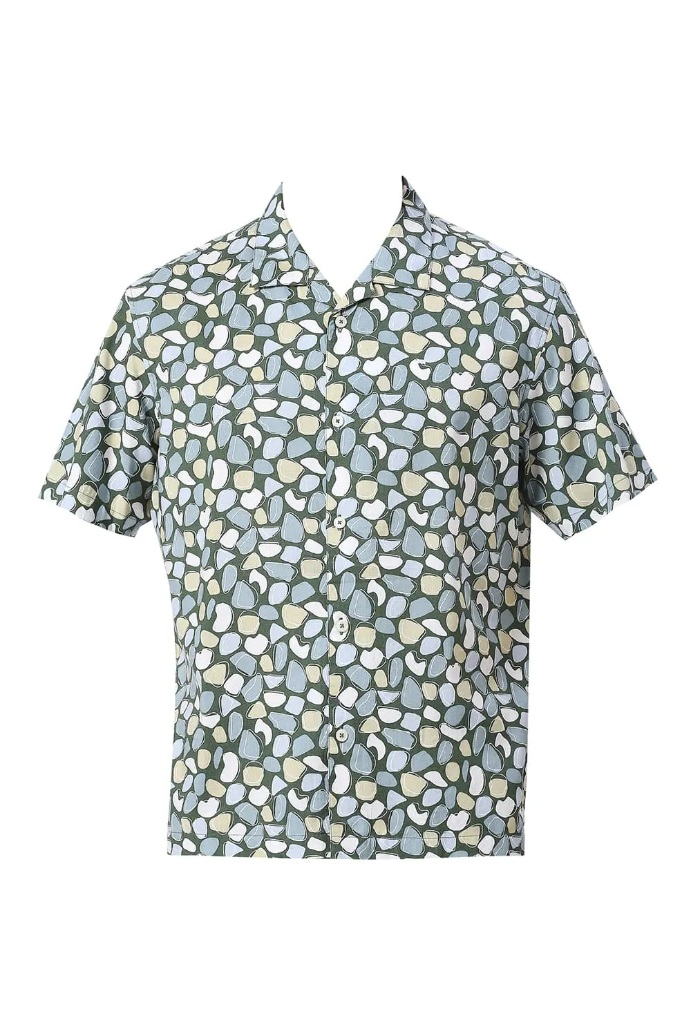 Relaxed Fit Cotton Viscose Twill Printed Halfsleeves Shirt