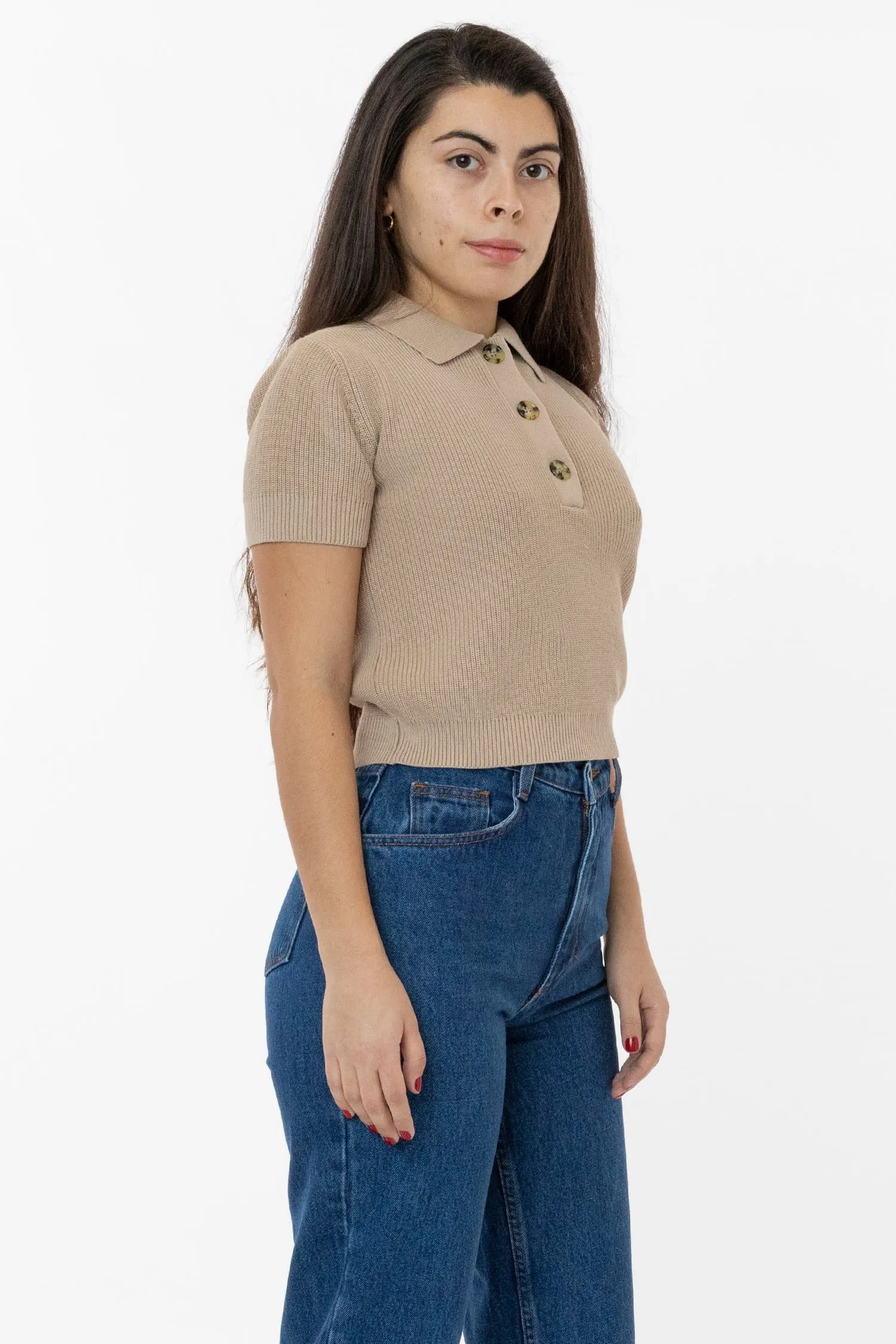 RFK46GD - Cotton Short Sleeve Cropped Polo Sweater