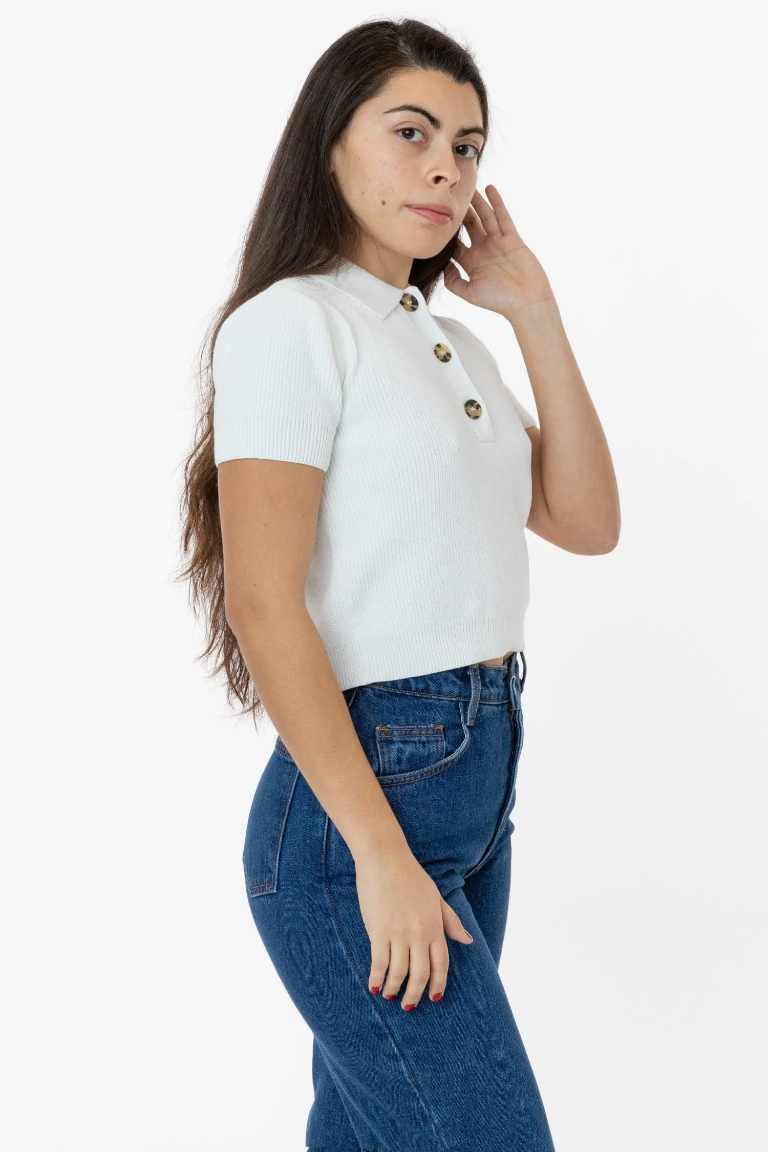 RFK46GD - Cotton Short Sleeve Cropped Polo Sweater