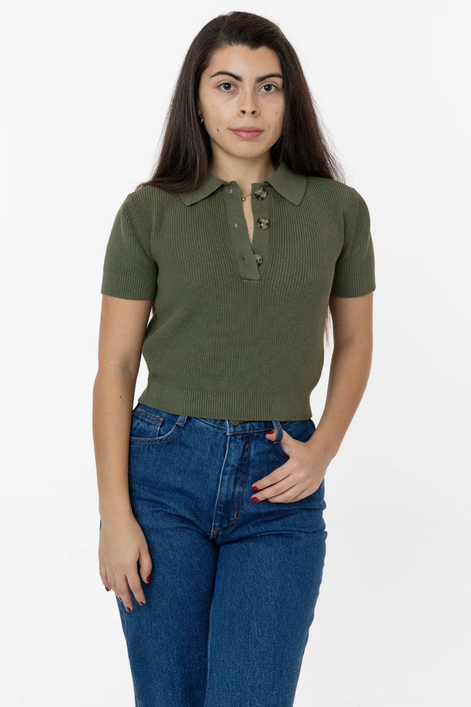 RFK46GD - Cotton Short Sleeve Cropped Polo Sweater