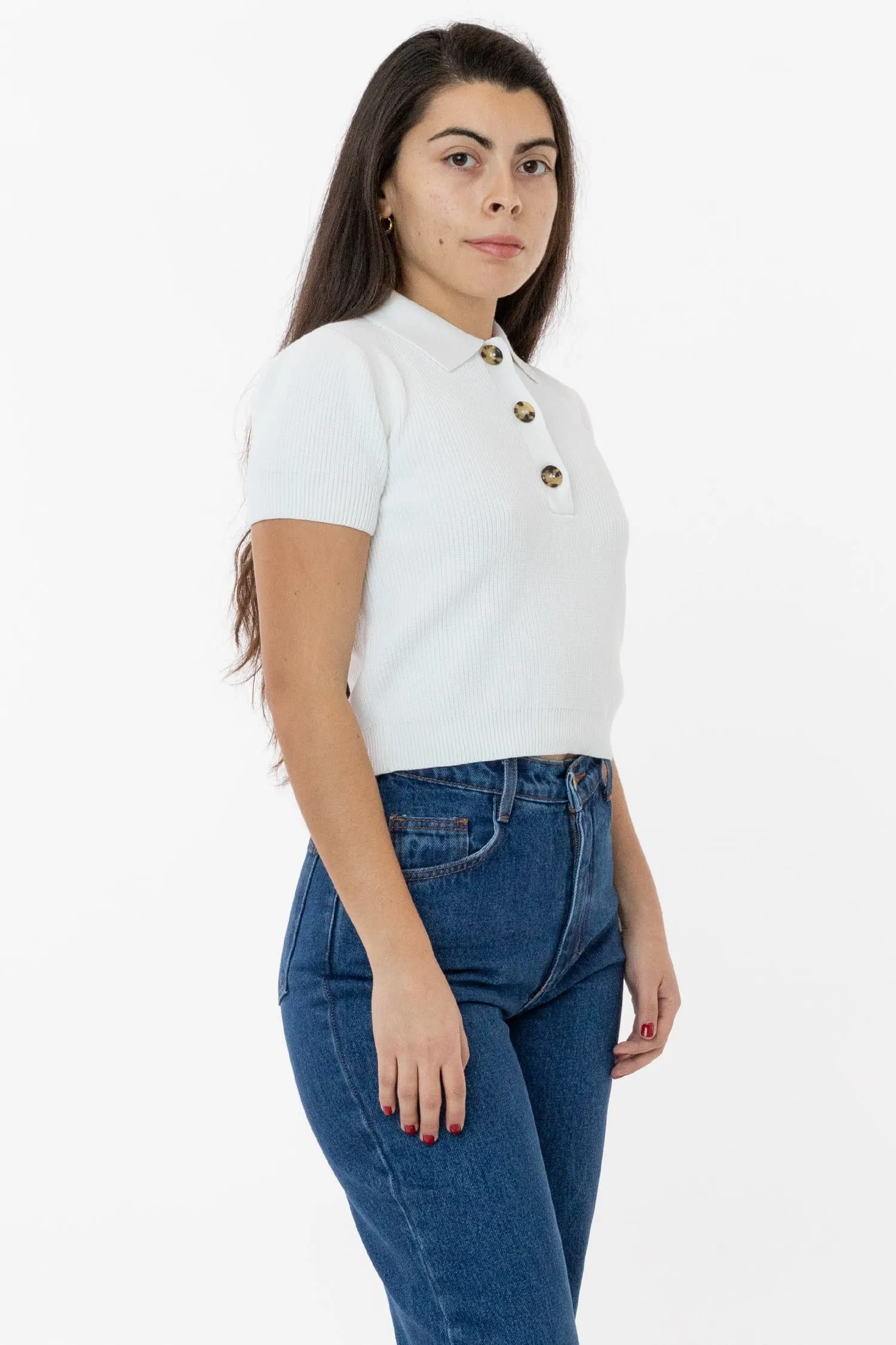 RFK46GD - Cotton Short Sleeve Cropped Polo Sweater