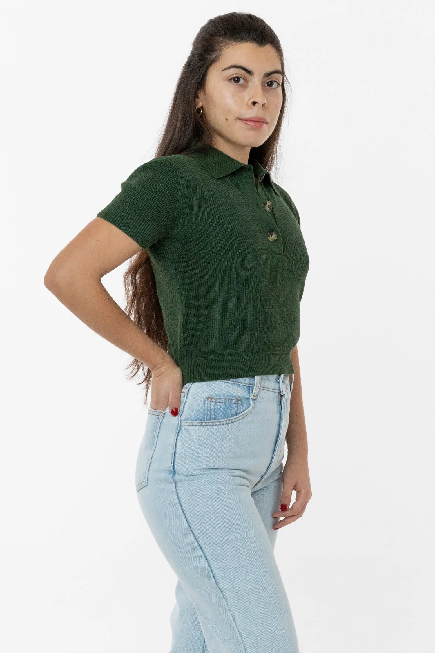 RFK46GD - Cotton Short Sleeve Cropped Polo Sweater