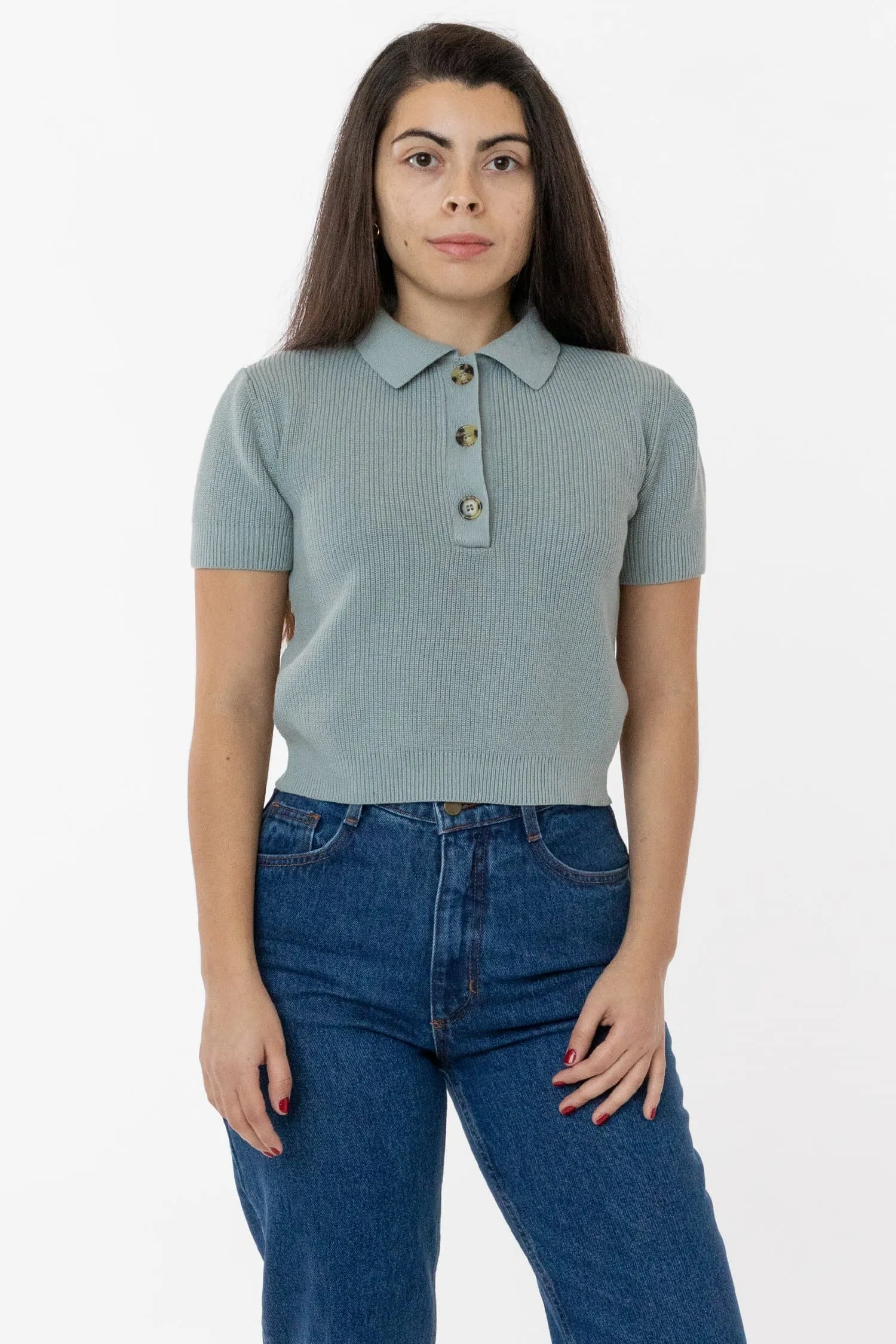 RFK46GD - Cotton Short Sleeve Cropped Polo Sweater