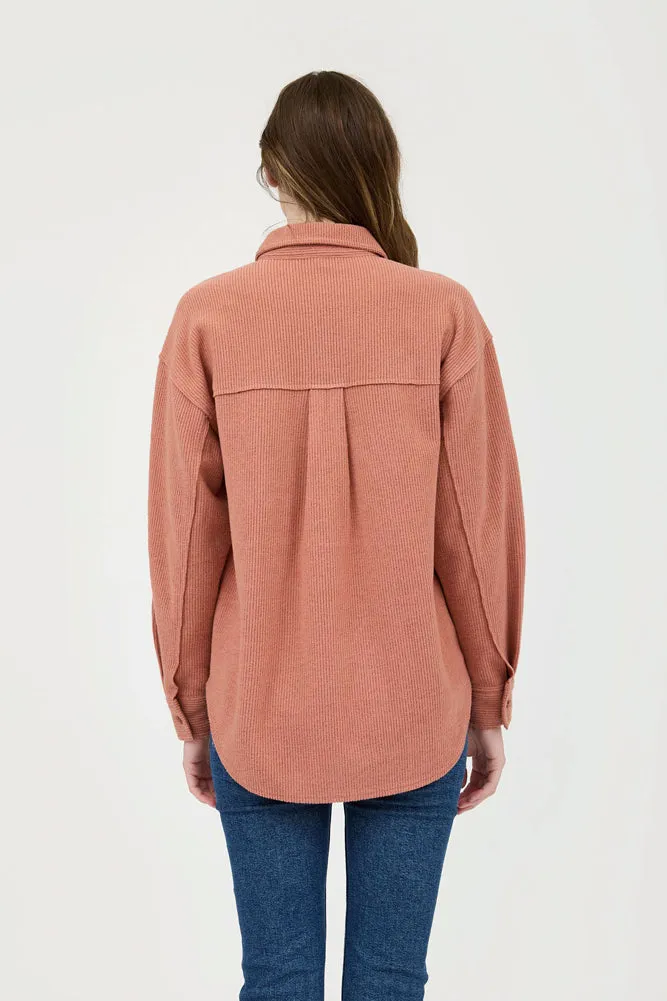 Rib Knit Button Up Top in Terracotta by Blu Pepper