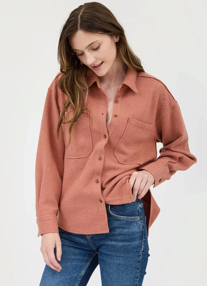 Rib Knit Button Up Top in Terracotta by Blu Pepper