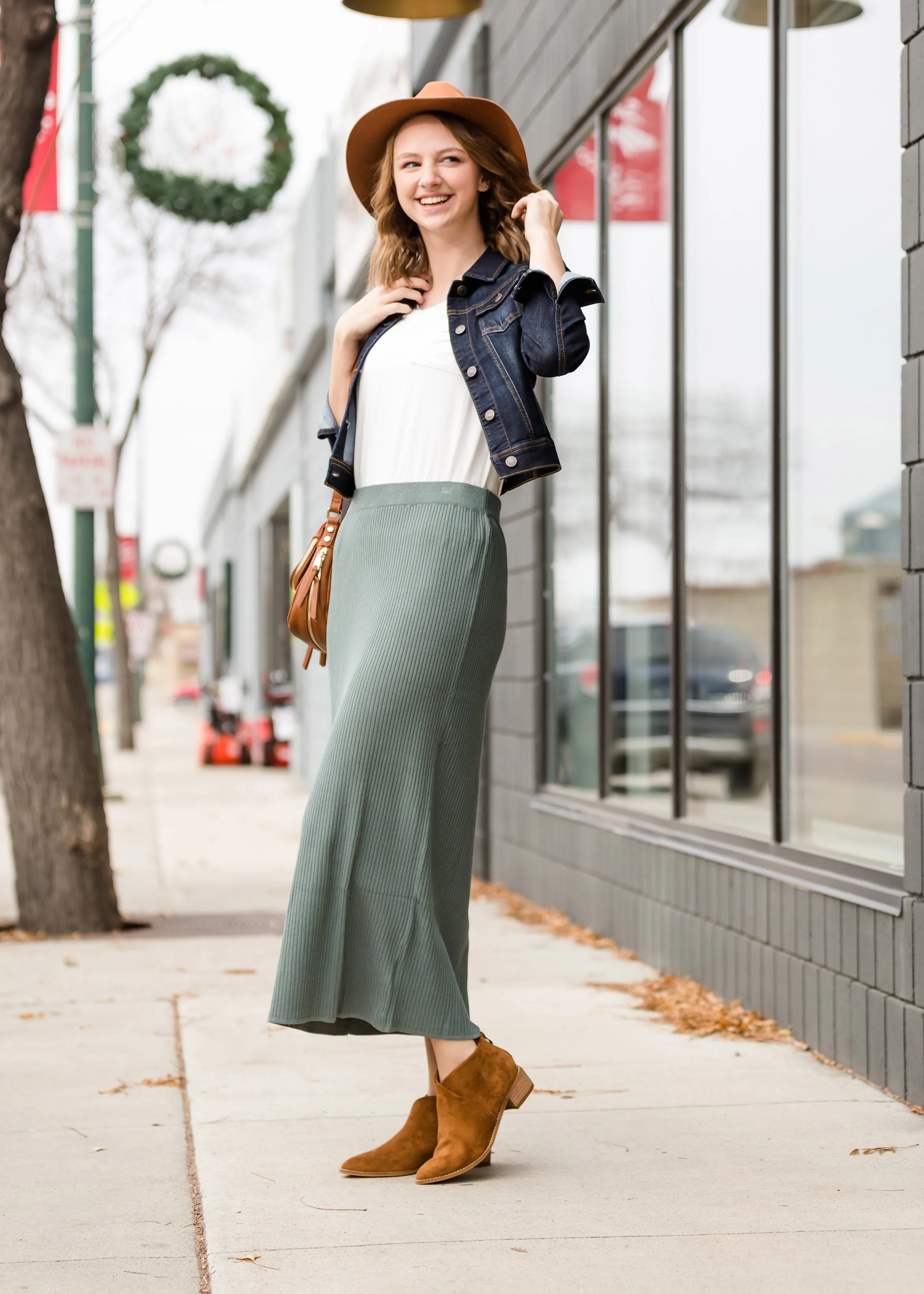 Ribbed Knit Stretch Midi Skirt - FINAL SALE