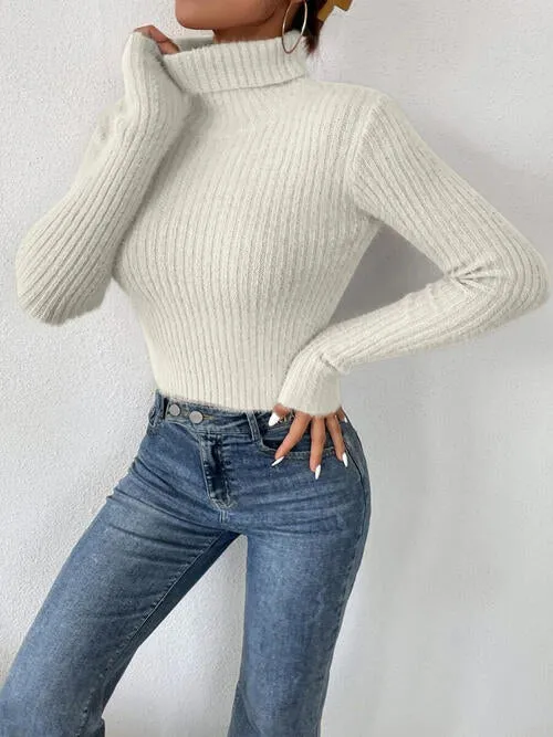 Ribbed Turtleneck Long Sleeve Sweater