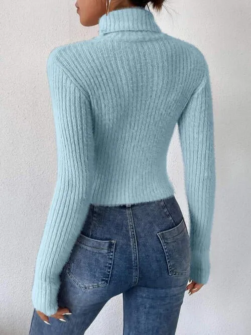 Ribbed Turtleneck Long Sleeve Sweater