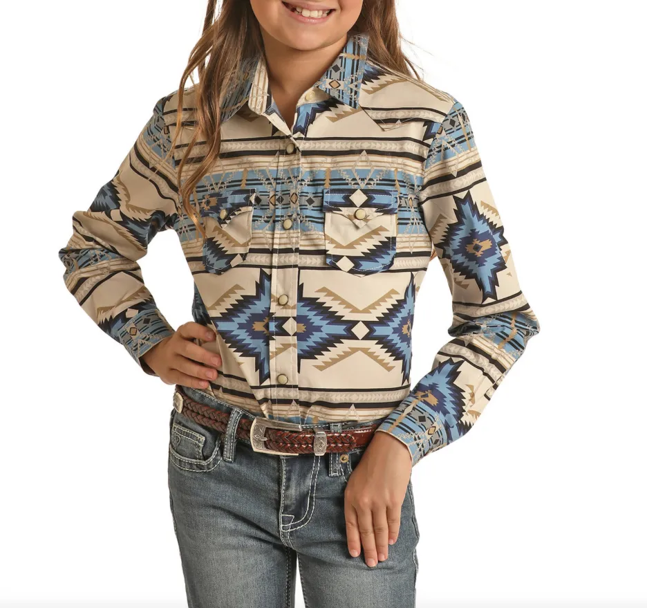 RRGSOSR0QZ - Rock&Roll Denim Girls Aztec Print LS Shirt