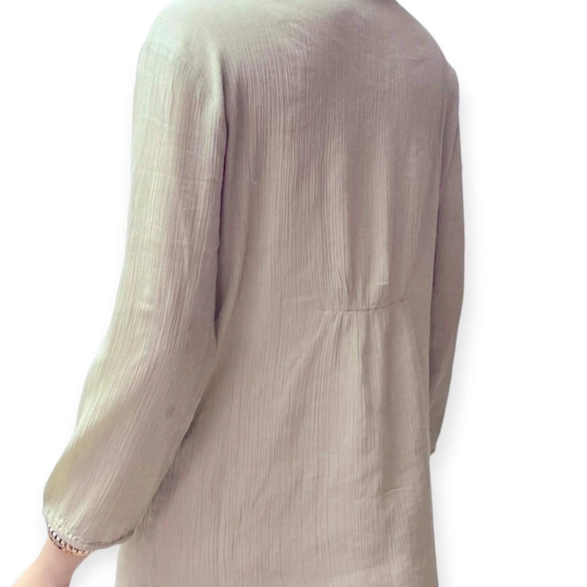 Sage V-Neck Embroidery Panel Cotton Tunic