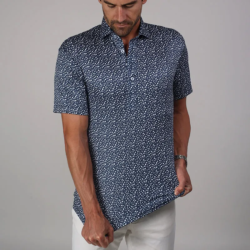 Semi-Spread Collar Polo Navy Floral