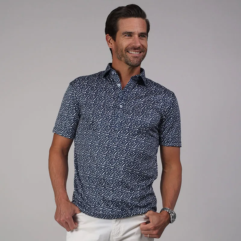 Semi-Spread Collar Polo Navy Floral