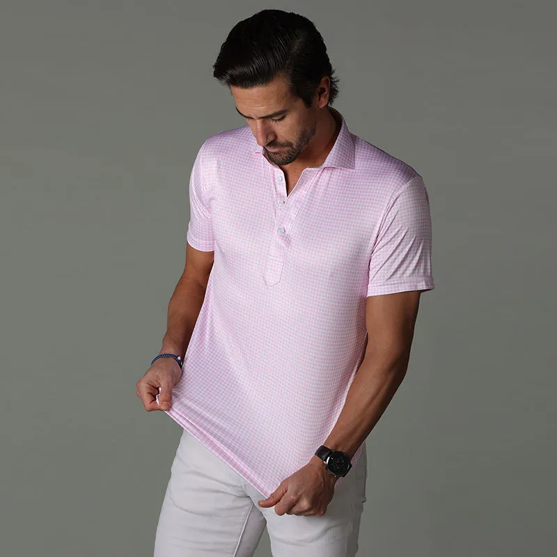 Semi-Spread Collar Polo Pink Gingham