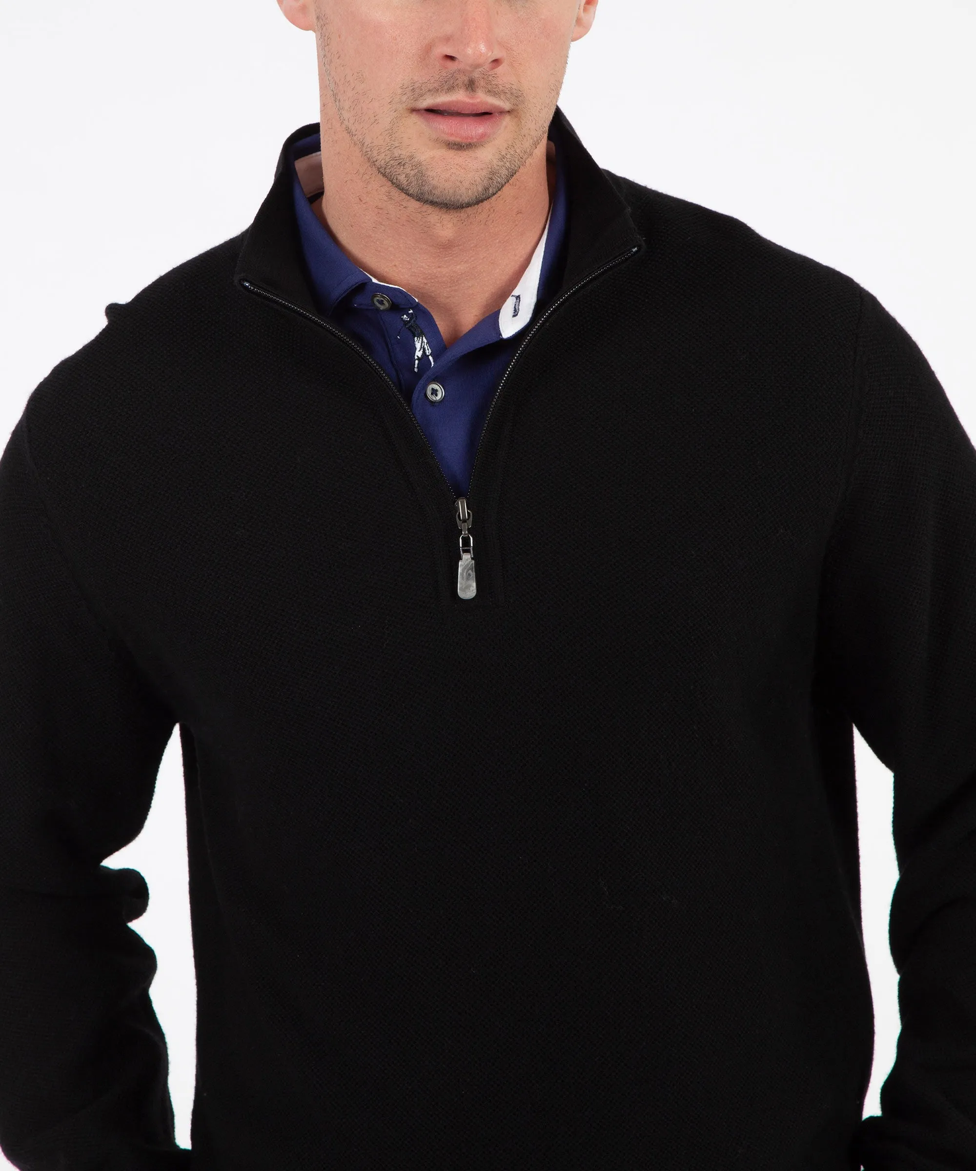 Signature 100% Merino Wool Tuck-Stitch Quarter-Zip Lined Wind Sweater