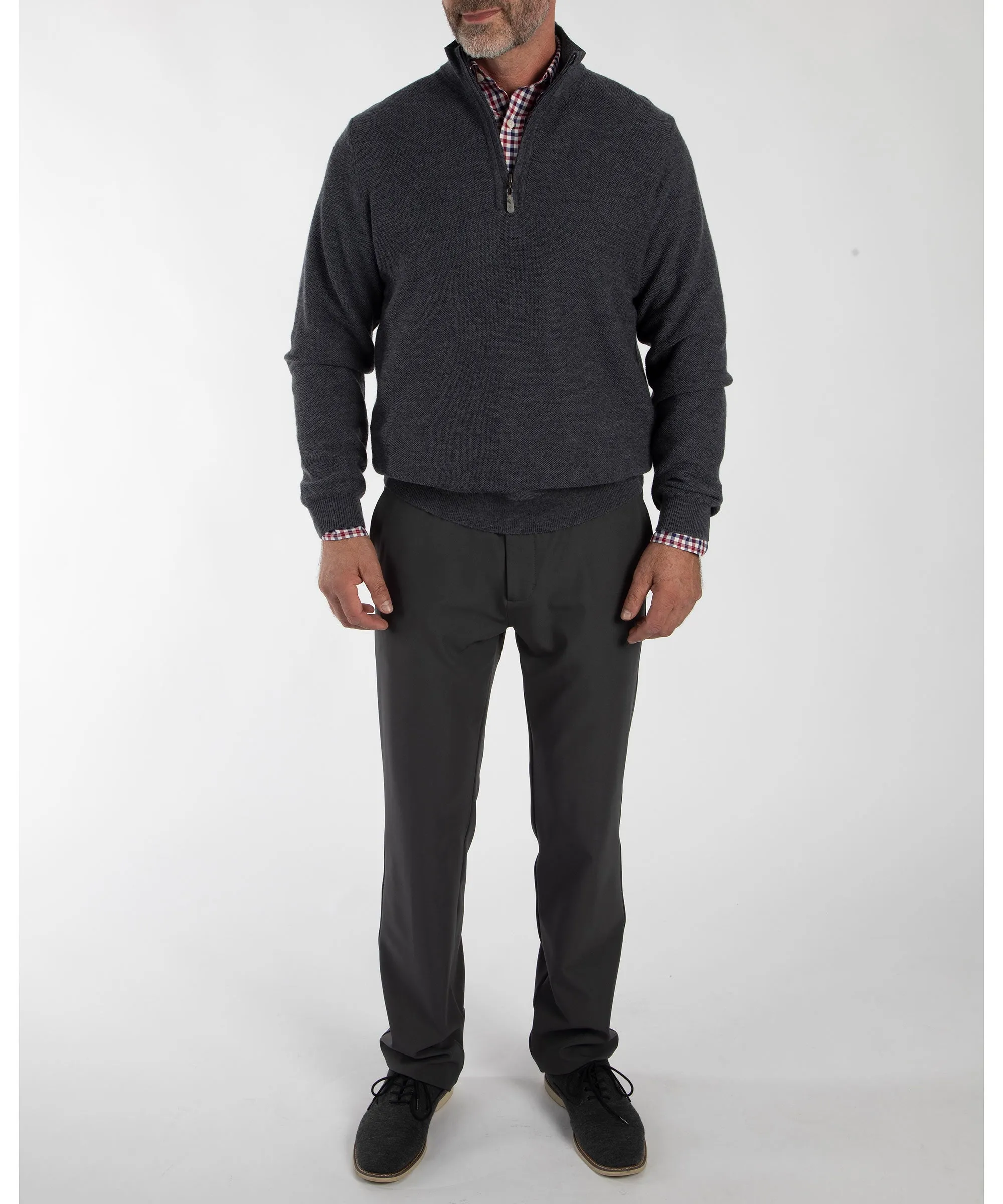 Signature 100% Merino Wool Tuck-Stitch Quarter-Zip Lined Wind Sweater