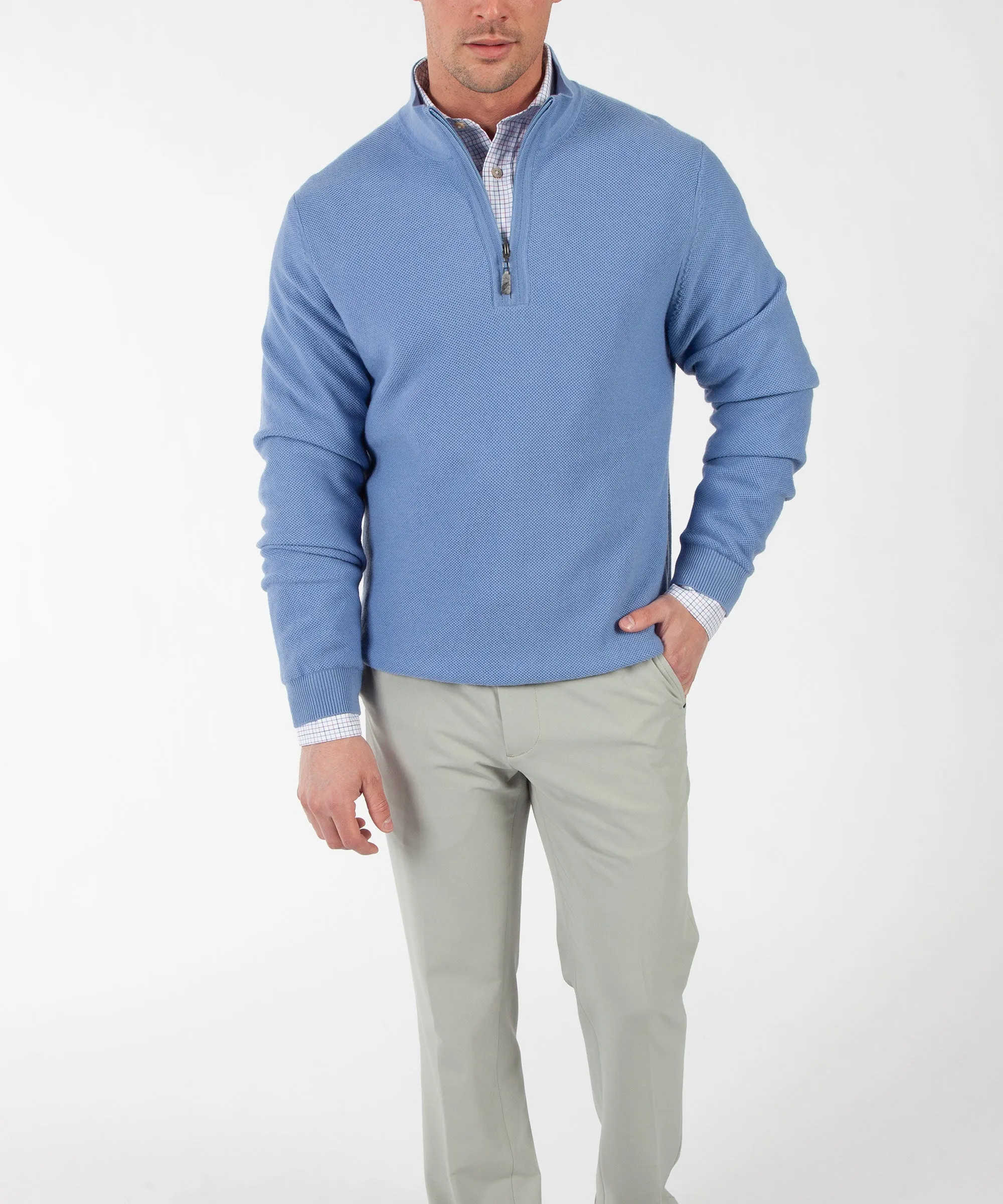 Signature 100% Merino Wool Tuck-Stitch Quarter-Zip Lined Wind Sweater