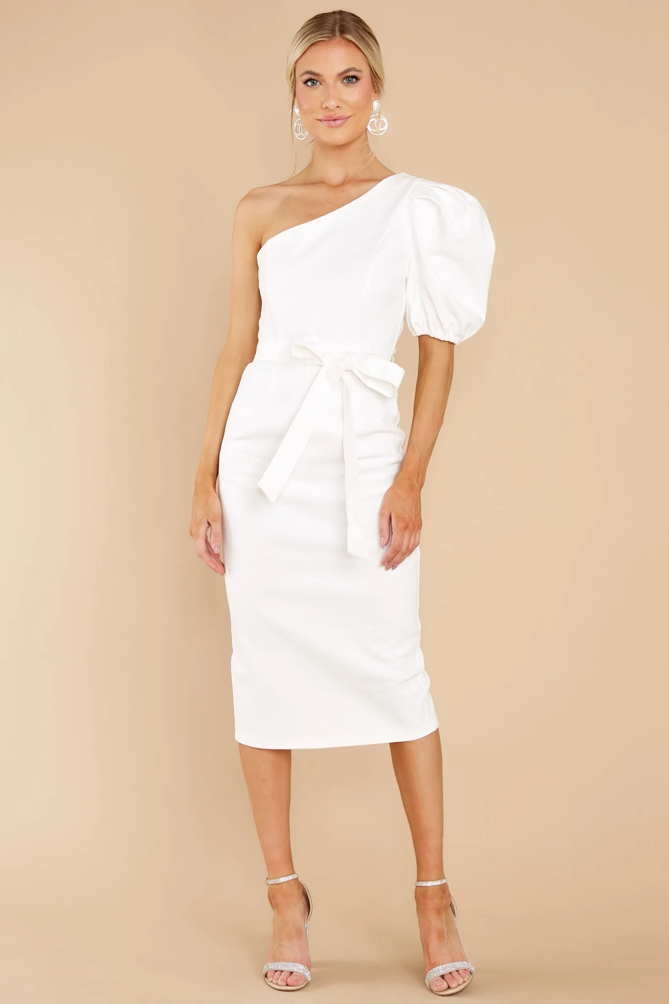 Simply Classic White One Shoulder Midi Dress