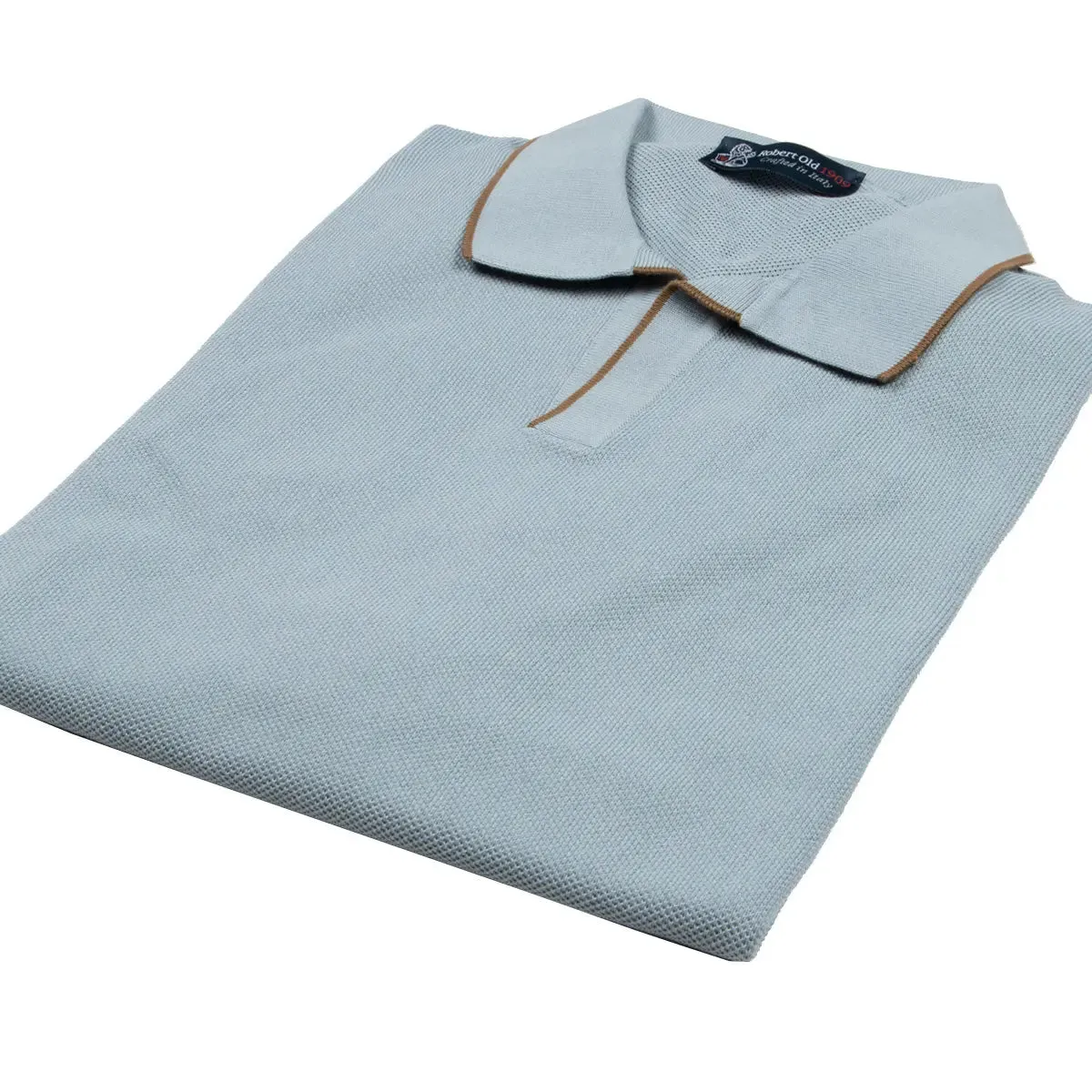 Slate Blue Knitted Short Sleeve Polo Sweater