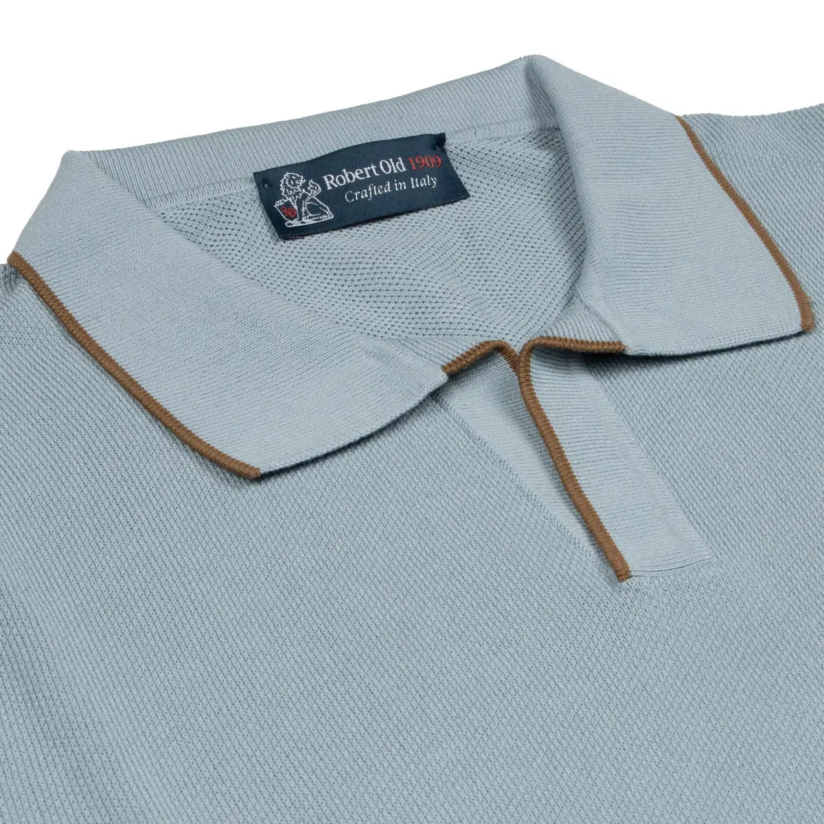 Slate Blue Knitted Short Sleeve Polo Sweater