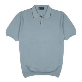 Slate Blue Knitted Short Sleeve Polo Sweater