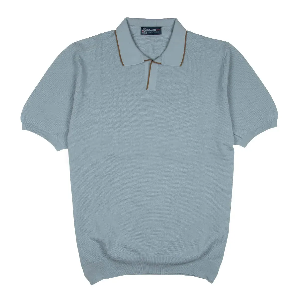 Slate Blue Knitted Short Sleeve Polo Sweater