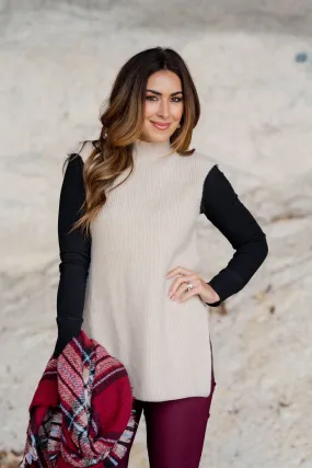 Sleeveless Side Slit Tunic Sweater