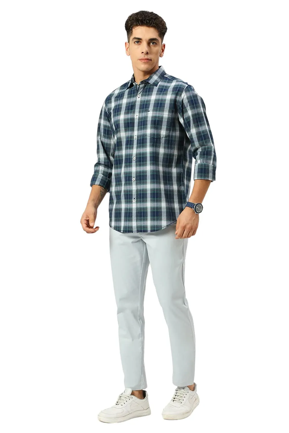 Slim Fit Cotton Fil-a-Fil Checks Shirt