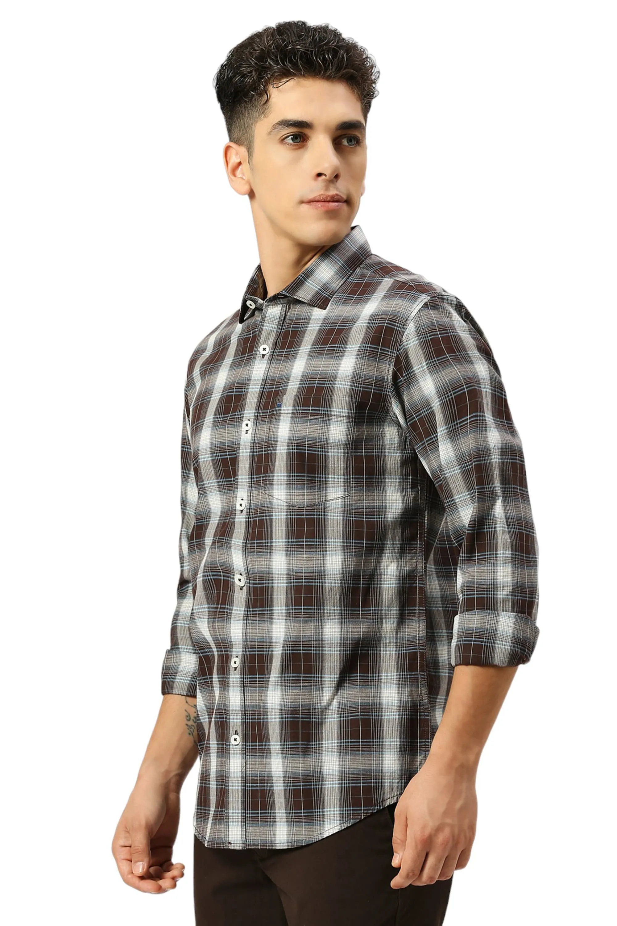 Slim Fit Cotton Fil-a-Fil Checks Shirt