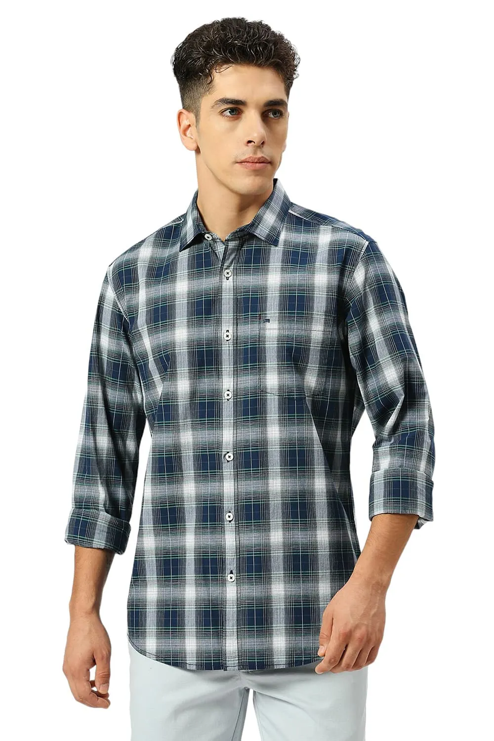 Slim Fit Cotton Fil-a-Fil Checks Shirt