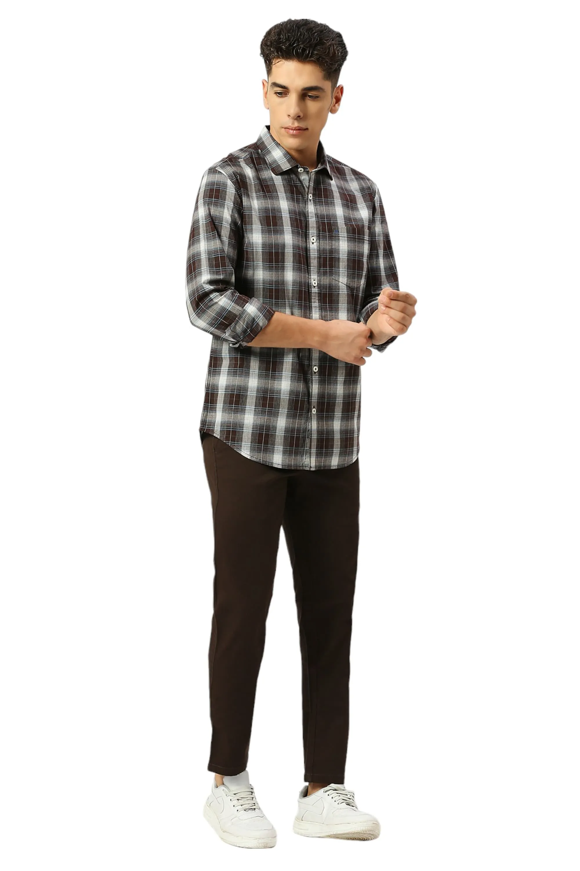 Slim Fit Cotton Fil-a-Fil Checks Shirt