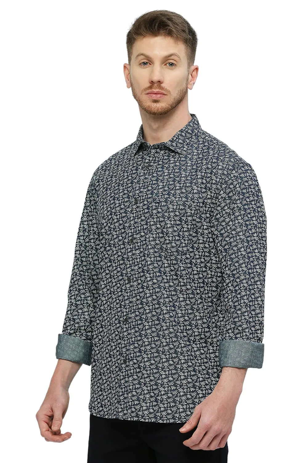 Slim Fit Cotton Indigo Printed Shirt