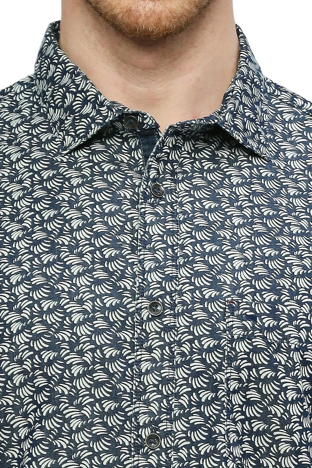 Slim Fit Cotton Indigo Printed Shirt