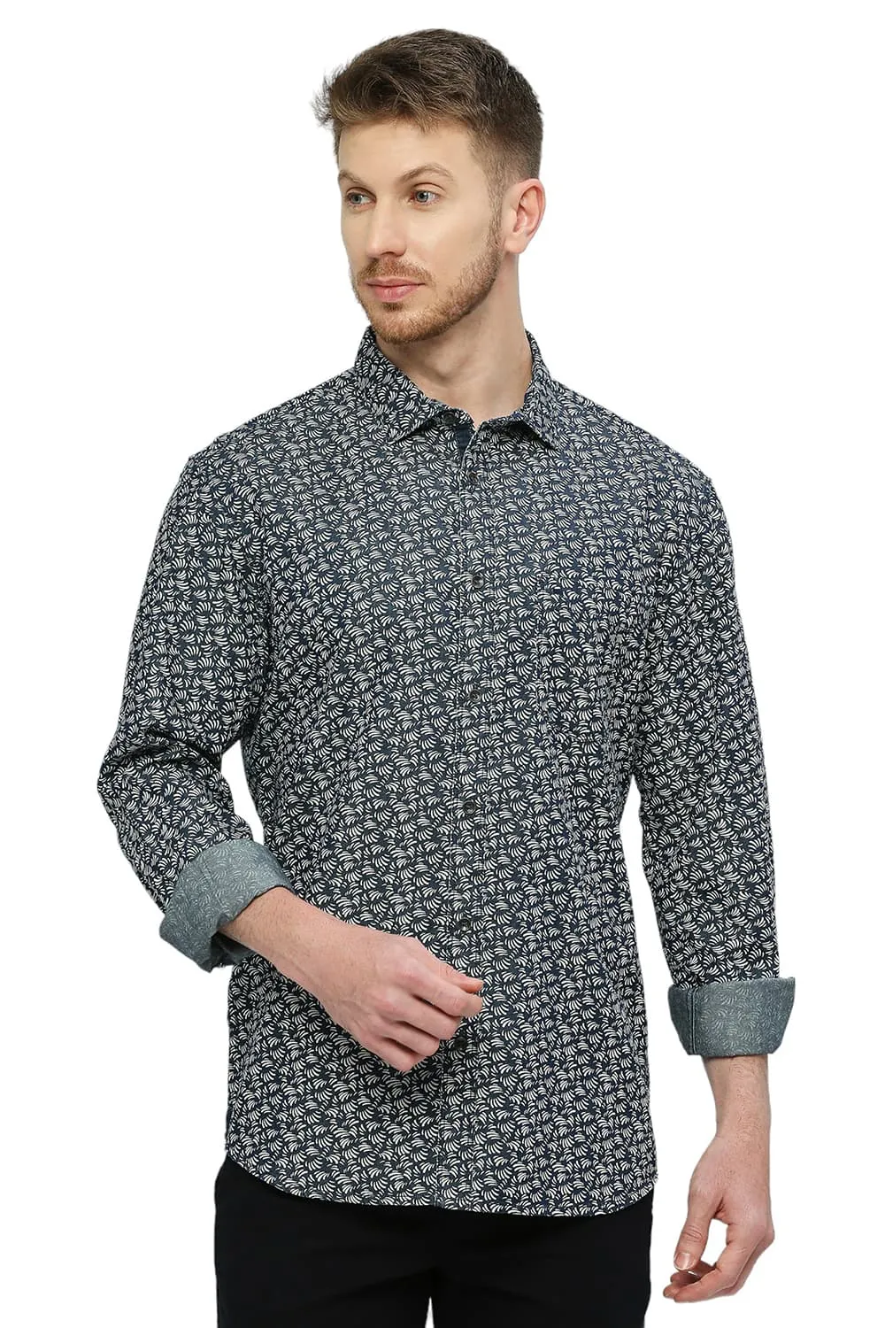 Slim Fit Cotton Indigo Printed Shirt