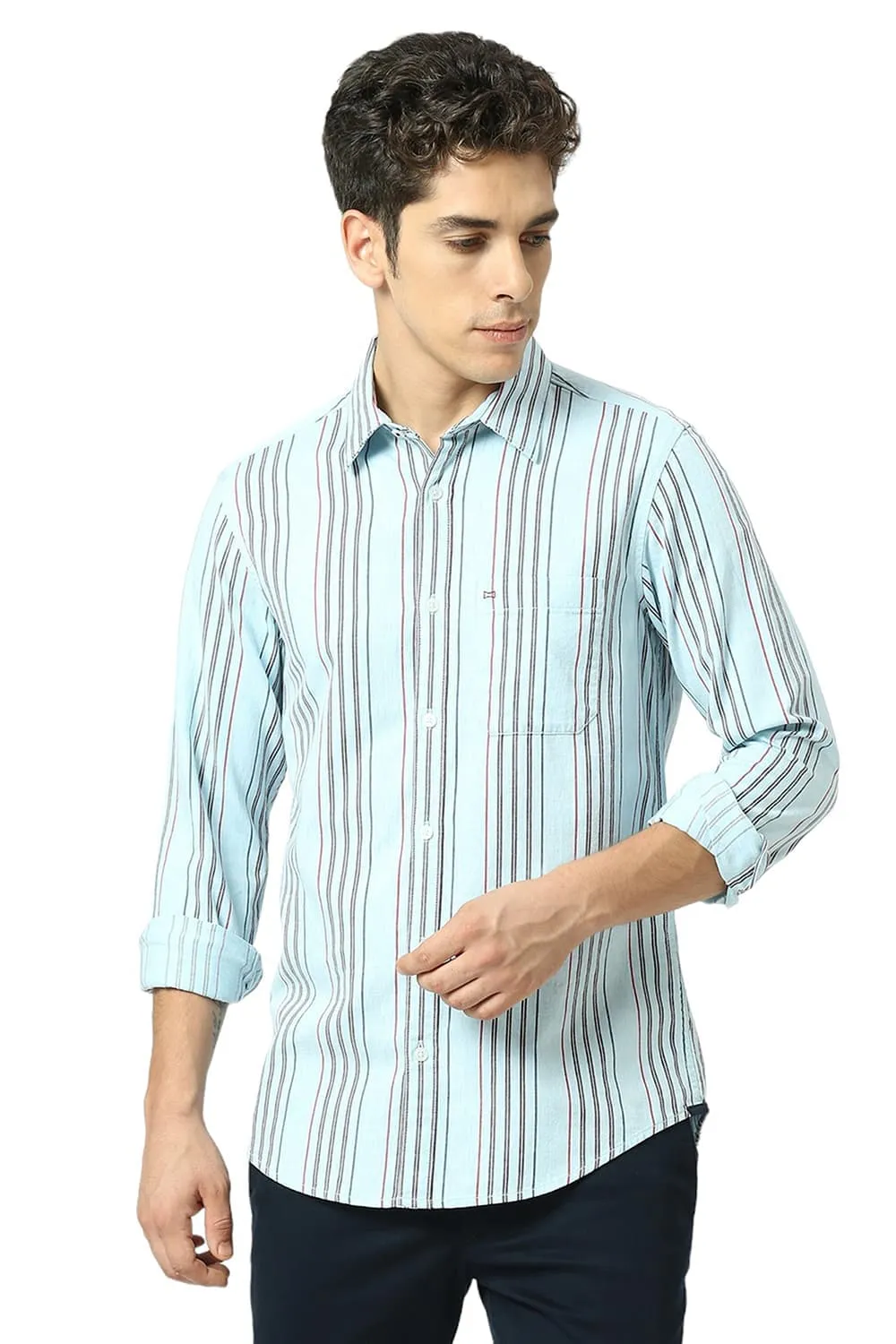 Slim Fit Cotton Melange Stripe Shirt