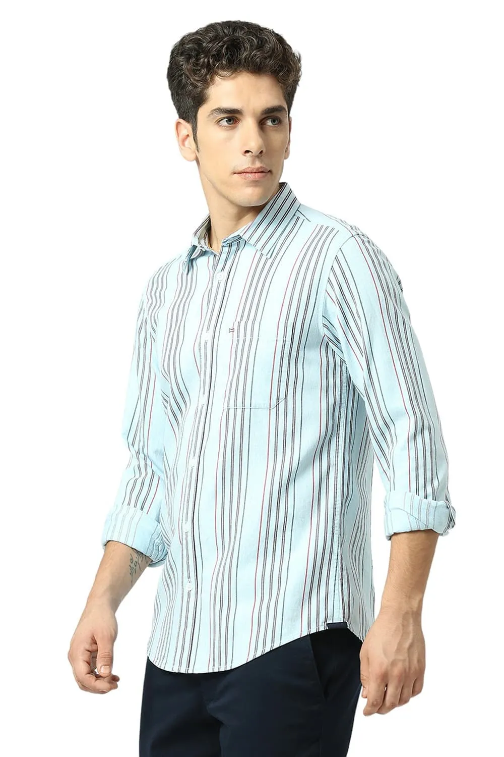 Slim Fit Cotton Melange Stripe Shirt