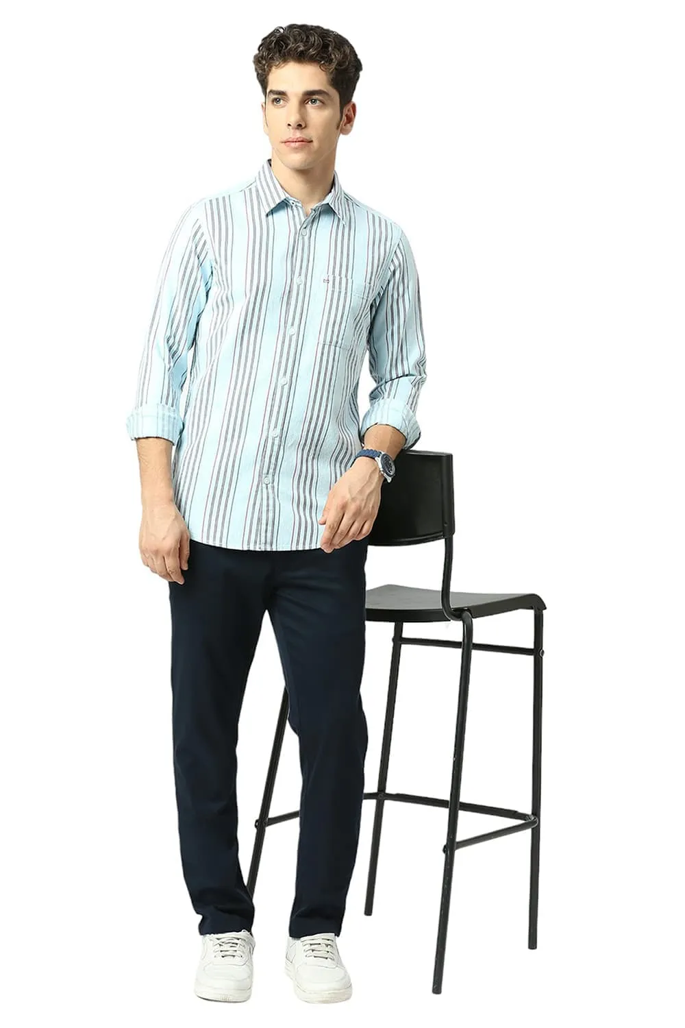 Slim Fit Cotton Melange Stripe Shirt