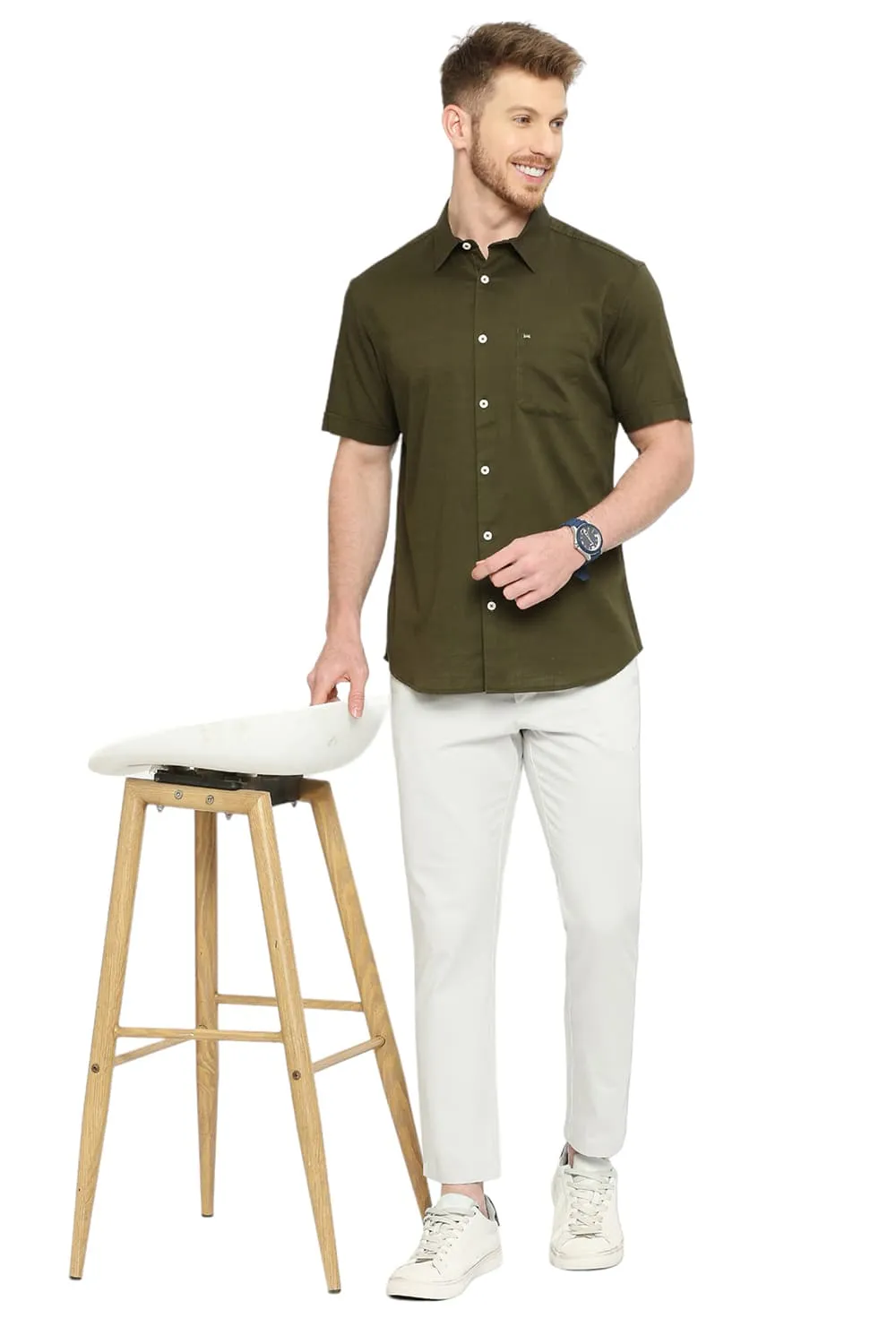 Slim Fit Cotton Slub Twill Halfsleeves Shirt