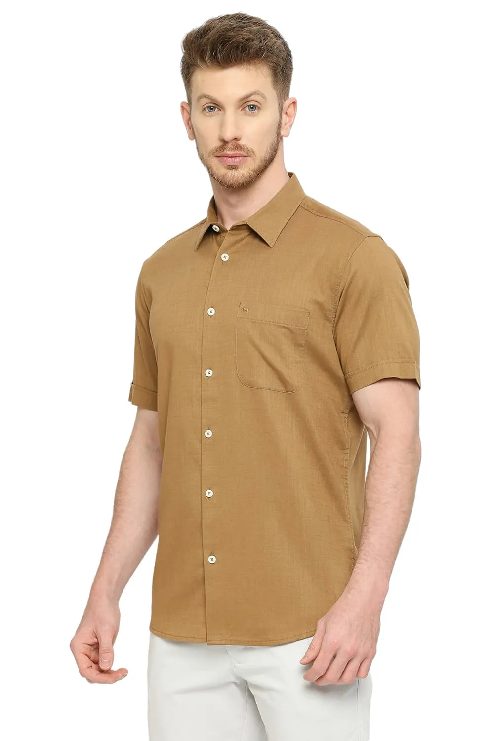 Slim Fit Cotton Slub Twill Halfsleeves Shirt