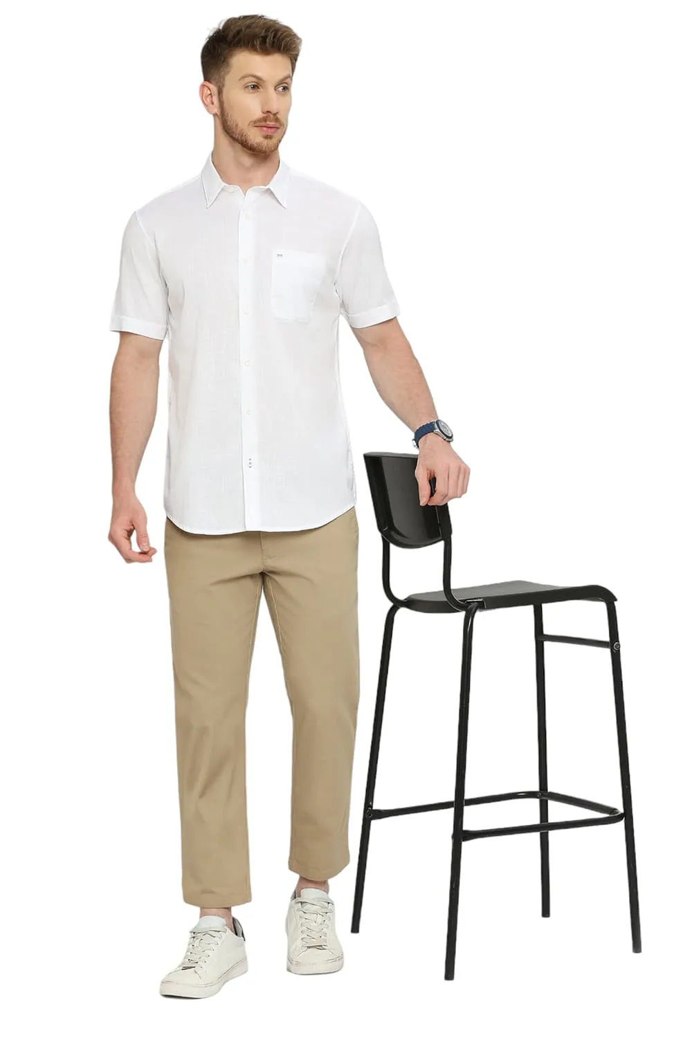 Slim Fit Cotton Slub Twill Halfsleeves Shirt