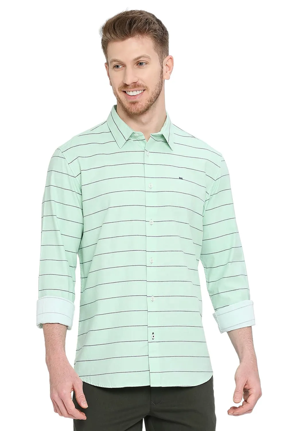 Slim Fit Cotton Twill Weft Stripes Shirt