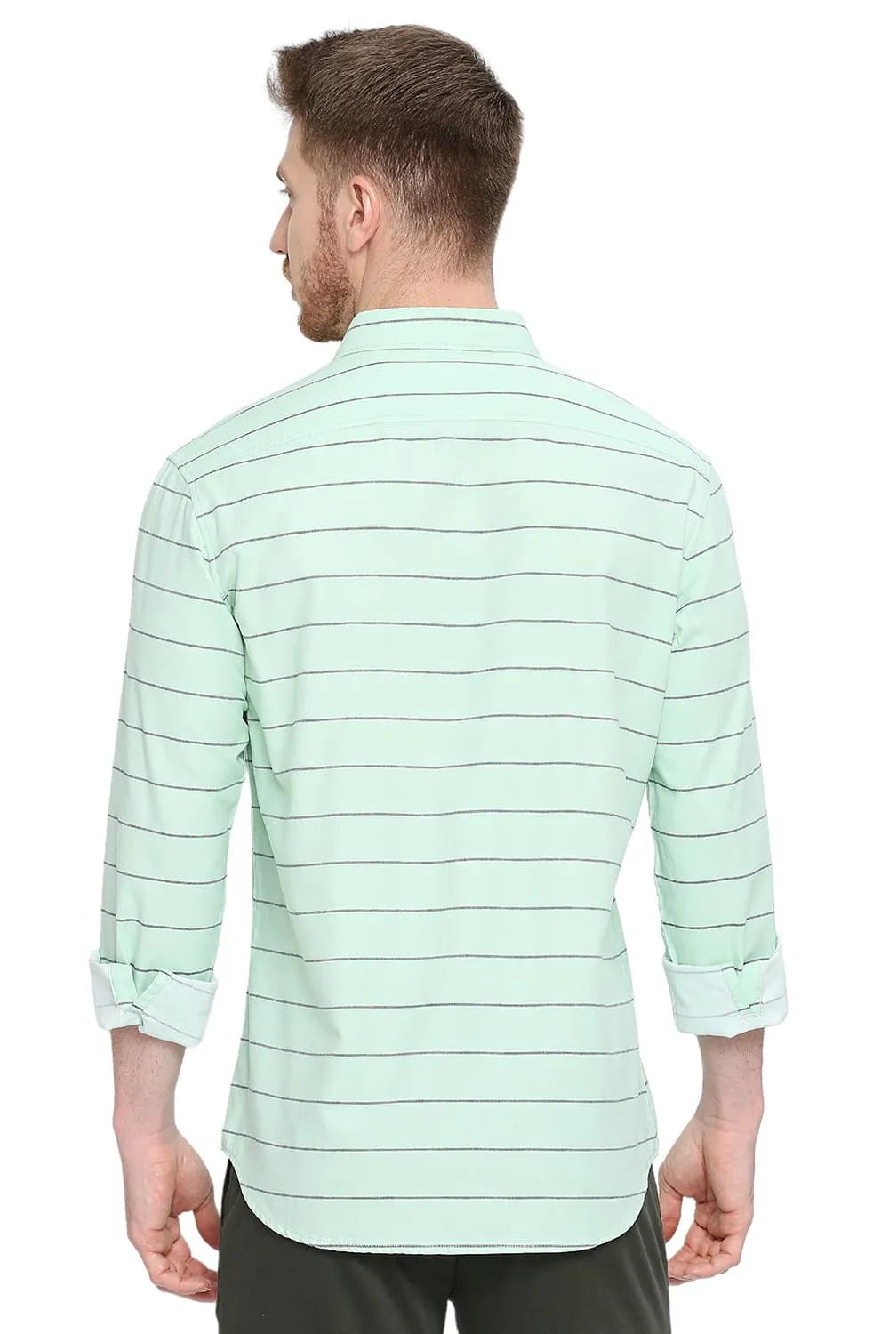 Slim Fit Cotton Twill Weft Stripes Shirt