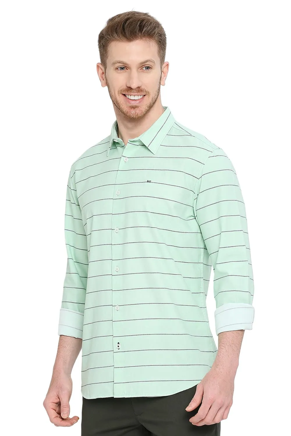 Slim Fit Cotton Twill Weft Stripes Shirt