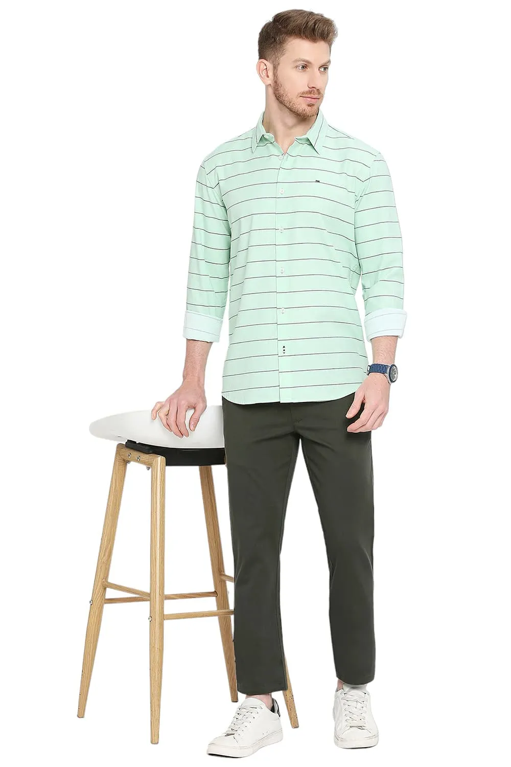 Slim Fit Cotton Twill Weft Stripes Shirt