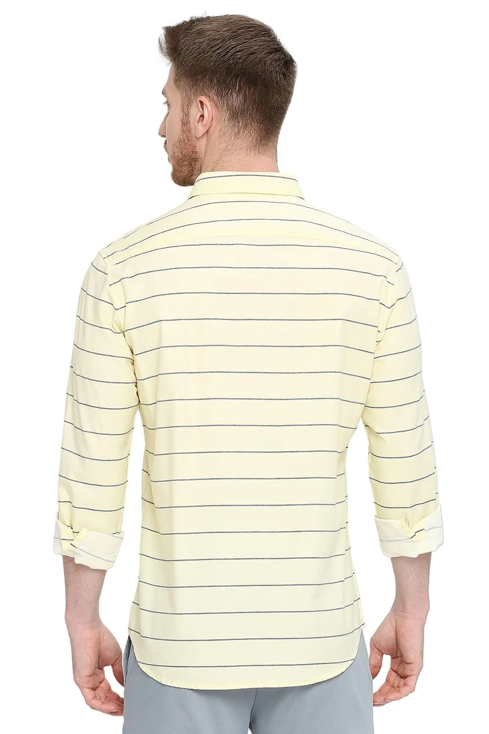 Slim Fit Cotton Twill Weft Stripes Shirt