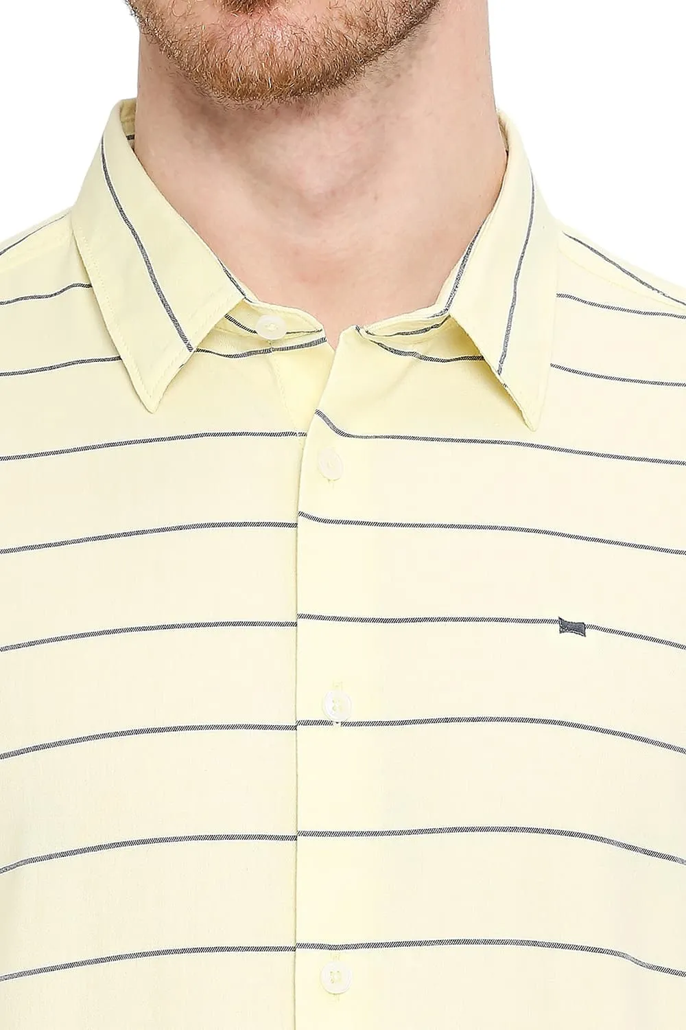 Slim Fit Cotton Twill Weft Stripes Shirt