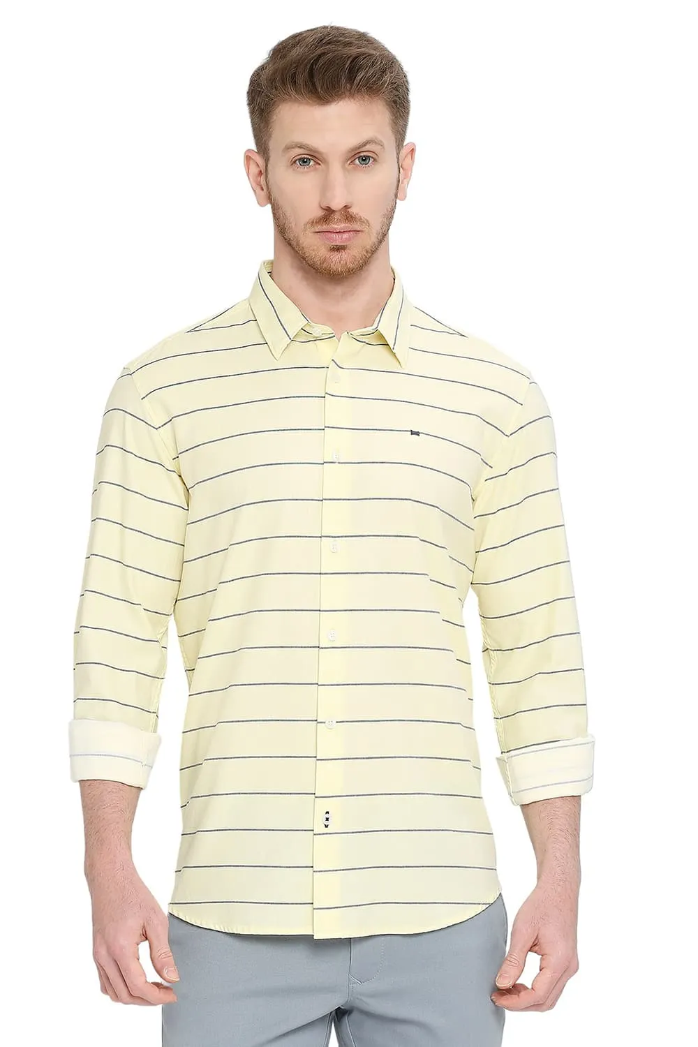 Slim Fit Cotton Twill Weft Stripes Shirt