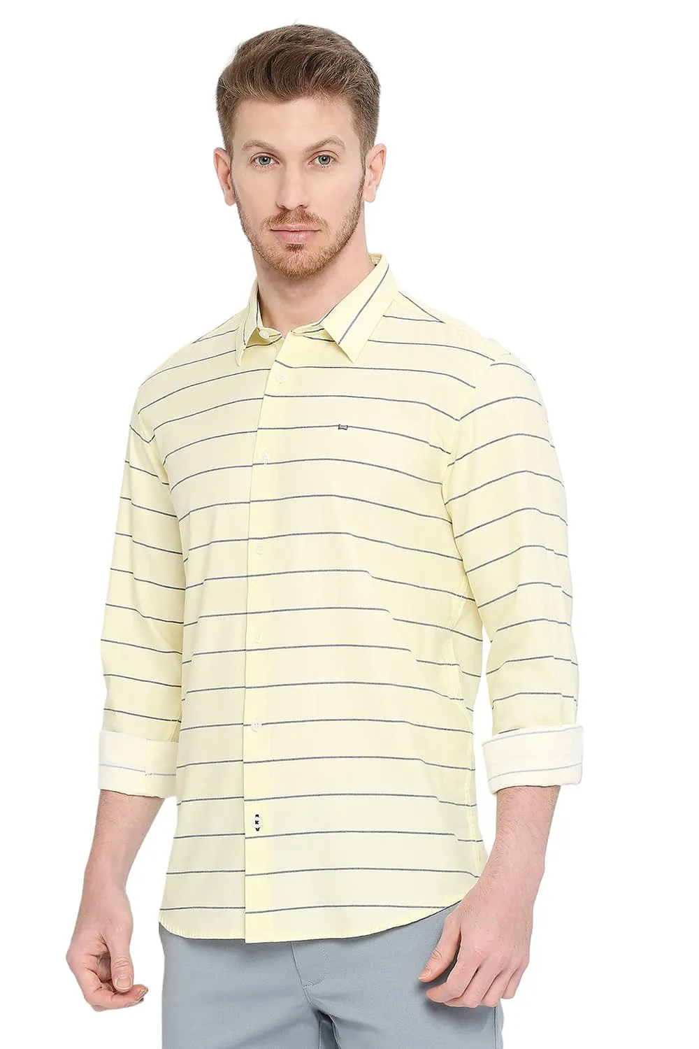 Slim Fit Cotton Twill Weft Stripes Shirt